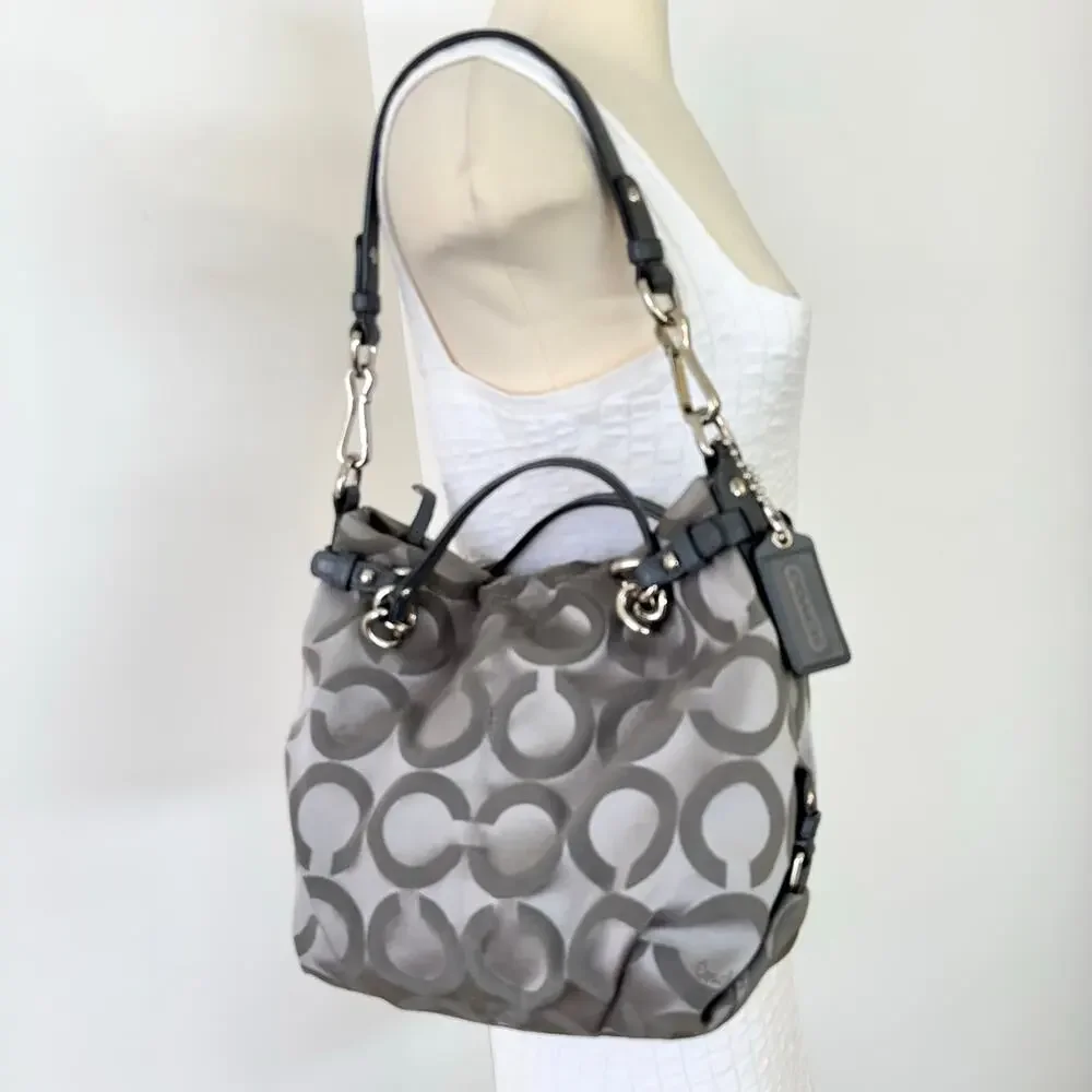 Coach Signature Op Art Convertible Hobo Shoulder Handbag Gray 14147M